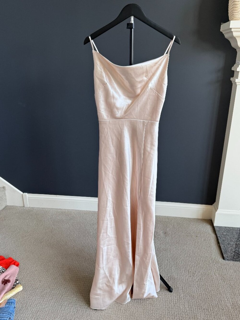 Birdy Grey Champagne Satin Cowl-Neck Maxi Dress S
